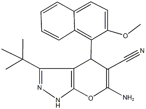 6-amino-3-tert-butyl-4-(2-methoxy-1-naphthyl)-1,4-dihydropyrano[2,3-c]pyrazole-5-carbonitrile 结构式