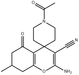 2-amino-3-cyano-7-methyl-1'-acetyl-5-oxo-5,6,7,8-tetrahydrospiro[4H-chromene-4,4'-piperidine] 结构式