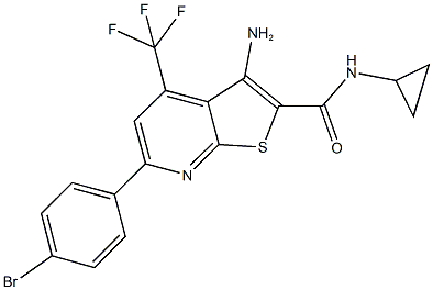 3-amino-6-(4-bromophenyl)-N-cyclopropyl-4-(trifluoromethyl)thieno[2,3-b]pyridine-2-carboxamide 结构式