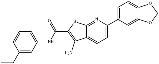 3-amino-6-(1,3-benzodioxol-5-yl)-N-(3-ethylphenyl)thieno[2,3-b]pyridine-2-carboxamide 结构式