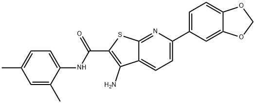 3-amino-6-(1,3-benzodioxol-5-yl)-N-(2,4-dimethylphenyl)thieno[2,3-b]pyridine-2-carboxamide 结构式