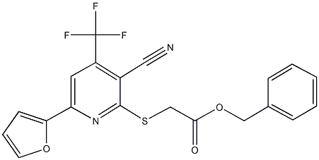 benzyl {[3-cyano-6-(2-furyl)-4-(trifluoromethyl)pyridin-2-yl]sulfanyl}acetate 结构式