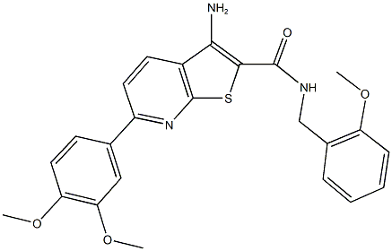 3-amino-6-(3,4-dimethoxyphenyl)-N-(2-methoxybenzyl)thieno[2,3-b]pyridine-2-carboxamide 结构式