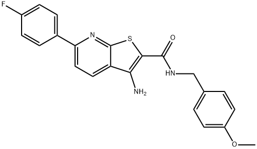 3-amino-6-(4-fluorophenyl)-N-(4-methoxybenzyl)thieno[2,3-b]pyridine-2-carboxamide 结构式