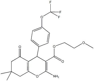 2-methoxyethyl 2-amino-7,7-dimethyl-5-oxo-4-[4-(trifluoromethoxy)phenyl]-5,6,7,8-tetrahydro-4H-chromene-3-carboxylate 结构式