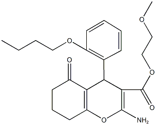 2-methoxyethyl 2-amino-4-(2-butoxyphenyl)-5-oxo-5,6,7,8-tetrahydro-4H-chromene-3-carboxylate 结构式