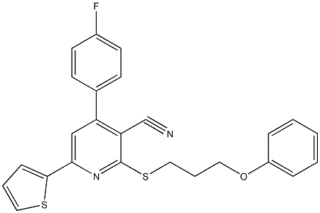 4-(4-fluorophenyl)-2-[(3-phenoxypropyl)sulfanyl]-6-(2-thienyl)nicotinonitrile 结构式