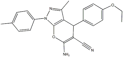 6-amino-4-(4-ethoxyphenyl)-3-methyl-1-(4-methylphenyl)-1,4-dihydropyrano[2,3-c]pyrazole-5-carbonitrile 结构式