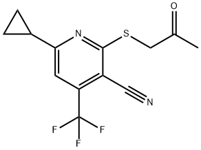6-cyclopropyl-2-[(2-oxopropyl)sulfanyl]-4-(trifluoromethyl)nicotinonitrile 结构式