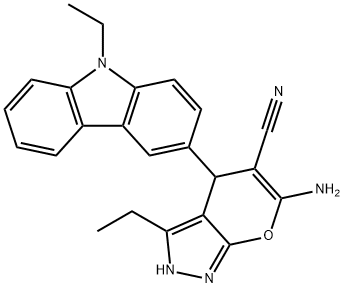 6-amino-3-ethyl-4-(9-ethyl-9H-carbazol-3-yl)-2,4-dihydropyrano[2,3-c]pyrazole-5-carbonitrile 结构式