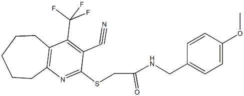 2-{[3-cyano-4-(trifluoromethyl)-6,7,8,9-tetrahydro-5H-cyclohepta[b]pyridin-2-yl]sulfanyl}-N-(4-methoxybenzyl)acetamide 结构式