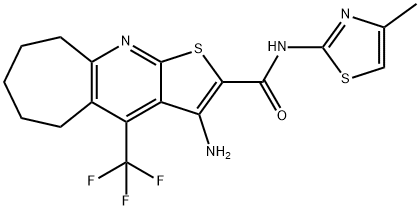 3-amino-N-(4-methyl-1,3-thiazol-2-yl)-4-(trifluoromethyl)-6,7,8,9-tetrahydro-5H-cyclohepta[b]thieno[3,2-e]pyridine-2-carboxamide 结构式