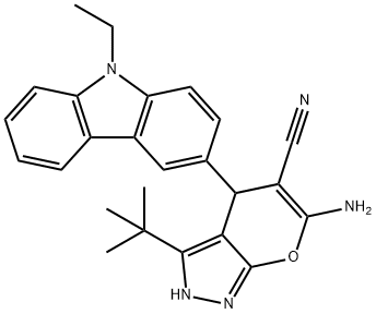 6-amino-3-tert-butyl-4-(9-ethyl-9H-carbazol-3-yl)-2,4-dihydropyrano[2,3-c]pyrazole-5-carbonitrile 结构式