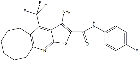 3-amino-N-(4-fluorophenyl)-4-(trifluoromethyl)-5,6,7,8,9,10-hexahydrocycloocta[b]thieno[3,2-e]pyridine-2-carboxamide 结构式