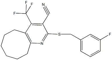 2-[(3-fluorobenzyl)sulfanyl]-4-(trifluoromethyl)-5,6,7,8,9,10-hexahydrocycloocta[b]pyridine-3-carbonitrile 结构式