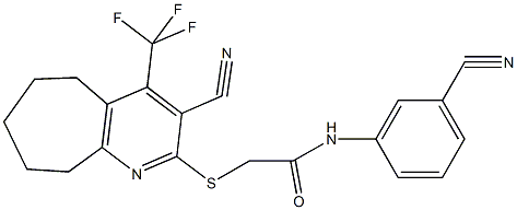 N-(3-cyanophenyl)-2-{[3-cyano-4-(trifluoromethyl)-6,7,8,9-tetrahydro-5H-cyclohepta[b]pyridin-2-yl]sulfanyl}acetamide 结构式