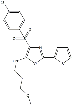 4-[(4-chlorophenyl)sulfonyl]-N-(3-methoxypropyl)-2-(2-thienyl)-1,3-oxazol-5-amine 结构式
