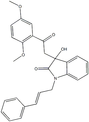 1-cinnamyl-3-[2-(2,5-dimethoxyphenyl)-2-oxoethyl]-3-hydroxy-1,3-dihydro-2H-indol-2-one 结构式