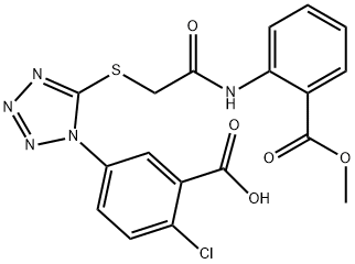 2-chloro-5-[5-({2-[2-(methoxycarbonyl)anilino]-2-oxoethyl}sulfanyl)-1H-tetraazol-1-yl]benzoic acid 结构式