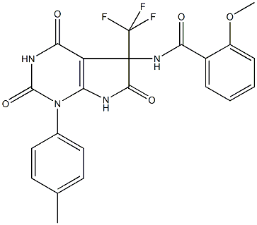 2-methoxy-N-[1-(4-methylphenyl)-2,4,6-trioxo-5-(trifluoromethyl)-2,3,4,5,6,7-hexahydro-1H-pyrrolo[2,3-d]pyrimidin-5-yl]benzamide 结构式