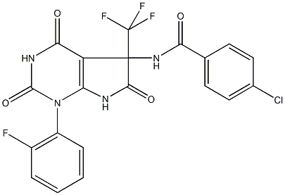 4-chloro-N-[1-(2-fluorophenyl)-2,4,6-trioxo-5-(trifluoromethyl)-2,3,4,5,6,7-hexahydro-1H-pyrrolo[2,3-d]pyrimidin-5-yl]benzamide 结构式