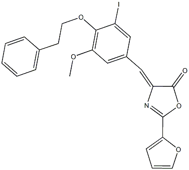 2-(2-furyl)-4-[3-iodo-5-methoxy-4-(2-phenylethoxy)benzylidene]-1,3-oxazol-5(4H)-one 结构式