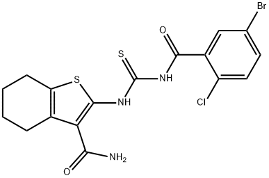 2-({[(5-bromo-2-chlorobenzoyl)amino]carbothioyl}amino)-4,5,6,7-tetrahydro-1-benzothiophene-3-carboxamide 结构式