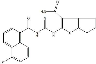 2-({[(5-bromo-1-naphthoyl)amino]carbothioyl}amino)-5,6-dihydro-4H-cyclopenta[b]thiophene-3-carboxamide 结构式