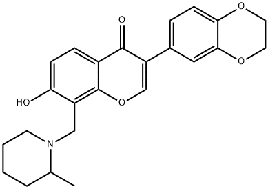 3-(2,3-dihydro-1,4-benzodioxin-6-yl)-7-hydroxy-8-[(2-methyl-1-piperidinyl)methyl]-4H-chromen-4-one 结构式