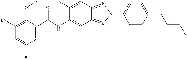 3,5-dibromo-N-[2-(4-butylphenyl)-6-methyl-2H-1,2,3-benzotriazol-5-yl]-2-methoxybenzamide 结构式