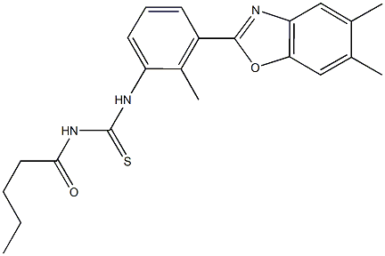 N-[3-(5,6-dimethyl-1,3-benzoxazol-2-yl)-2-methylphenyl]-N'-pentanoylthiourea 结构式