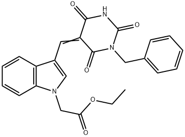 ethyl {3-[(1-benzyl-2,4,6-trioxotetrahydro-5(2H)-pyrimidinylidene)methyl]-1H-indol-1-yl}acetate 结构式