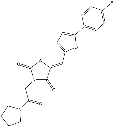 5-{[5-(4-fluorophenyl)-2-furyl]methylene}-3-[2-oxo-2-(1-pyrrolidinyl)ethyl]-1,3-thiazolidine-2,4-dione 结构式