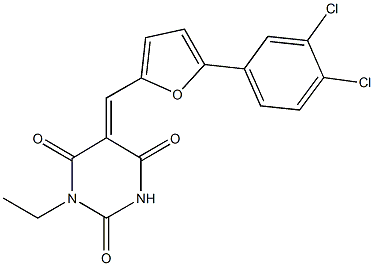 5-{[5-(3,4-dichlorophenyl)-2-furyl]methylene}-1-ethyl-2,4,6(1H,3H,5H)-pyrimidinetrione 结构式