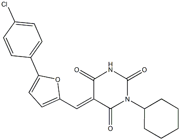 5-{[5-(4-chlorophenyl)-2-furyl]methylene}-1-cyclohexyl-2,4,6(1H,3H,5H)-pyrimidinetrione 结构式