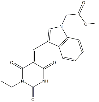 methyl {3-[(1-ethyl-2,4,6-trioxotetrahydro-5(2H)-pyrimidinylidene)methyl]-1H-indol-1-yl}acetate 结构式