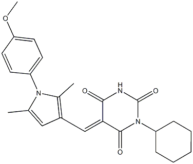 1-cyclohexyl-5-{[1-(4-methoxyphenyl)-2,5-dimethyl-1H-pyrrol-3-yl]methylene}-2,4,6(1H,3H,5H)-pyrimidinetrione 结构式