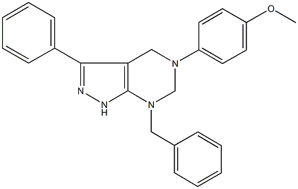 7-benzyl-5-(4-methoxyphenyl)-3-phenyl-4,5,6,7-tetrahydro-1H-pyrazolo[3,4-d]pyrimidine 结构式