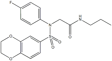 2-[(2,3-dihydro-1,4-benzodioxin-6-ylsulfonyl)-4-fluoroanilino]-N-propylacetamide 结构式