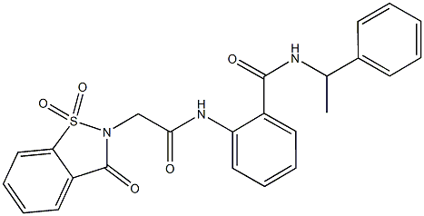 2-{[(1,1-dioxido-3-oxo-1,2-benzisothiazol-2(3H)-yl)acetyl]amino}-N-(1-phenylethyl)benzamide 结构式