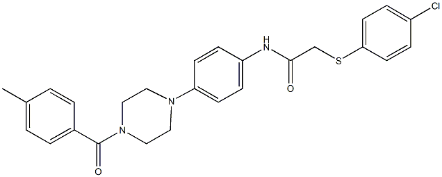 2-[(4-chlorophenyl)sulfanyl]-N-{4-[4-(4-methylbenzoyl)-1-piperazinyl]phenyl}acetamide 结构式