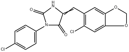 5-[(6-chloro-1,3-benzodioxol-5-yl)methylene]-3-(4-chlorophenyl)-2,4-imidazolidinedione 结构式