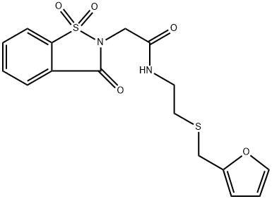 2-(1,1-dioxido-3-oxo-1,2-benzisothiazol-2(3H)-yl)-N-{2-[(2-furylmethyl)sulfanyl]ethyl}acetamide 结构式