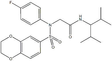 2-[(2,3-dihydro-1,4-benzodioxin-6-ylsulfonyl)-4-fluoroanilino]-N-(1-isopropyl-2-methylpropyl)acetamide 结构式