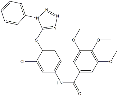 N-{3-chloro-4-[(1-phenyl-1H-tetraazol-5-yl)sulfanyl]phenyl}-3,4,5-trimethoxybenzamide 结构式