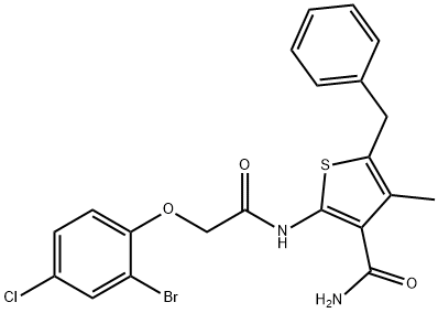 5-benzyl-2-{[(2-bromo-4-chlorophenoxy)acetyl]amino}-4-methyl-3-thiophenecarboxamide 结构式