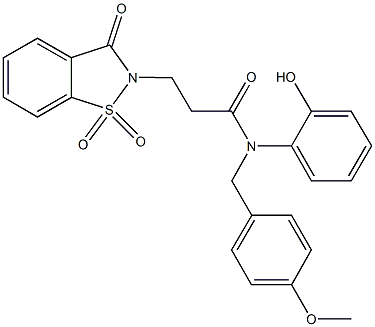 3-(1,1-dioxido-3-oxo-1,2-benzisothiazol-2(3H)-yl)-N-(2-hydroxyphenyl)-N-(4-methoxybenzyl)propanamide 结构式