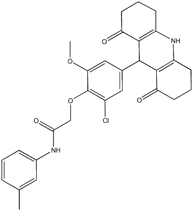 2-[2-chloro-4-(1,8-dioxo-1,2,3,4,5,6,7,8,9,10-decahydro-9-acridinyl)-6-methoxyphenoxy]-N-(3-methylphenyl)acetamide 结构式