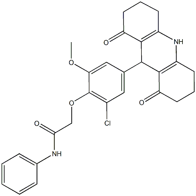 2-[2-chloro-4-(1,8-dioxo-1,2,3,4,5,6,7,8,9,10-decahydro-9-acridinyl)-6-methoxyphenoxy]-N-phenylacetamide 结构式
