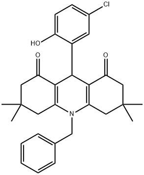 10-benzyl-9-(5-chloro-2-hydroxyphenyl)-3,3,6,6-tetramethyl-3,4,6,7,9,10-hexahydro-1,8(2H,5H)-acridinedione 结构式